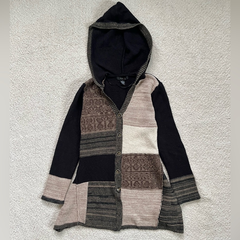 Women's Patchwork Hooded Grunge neutral Fairy cottage Sweater Size 8
